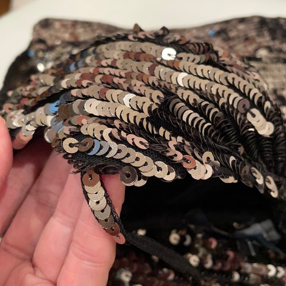 French Connection metallic antique gold blck embellished sequin ruffle NWT HP 6 - Picture 13 of 17